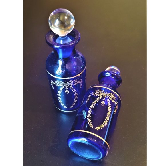 Two Antique Bristol Blue Cruets/Condiment Bottles, English, Late Georgian Period - Picture 7 of 10